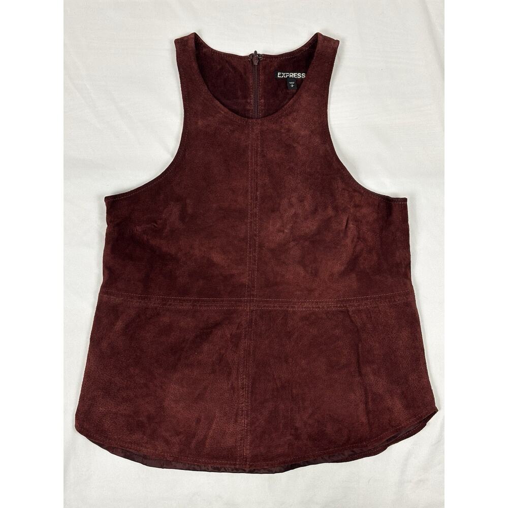 Express Burgundy Leather High Neck Sleeveless Tank Top Lined Sz S Boho Festival